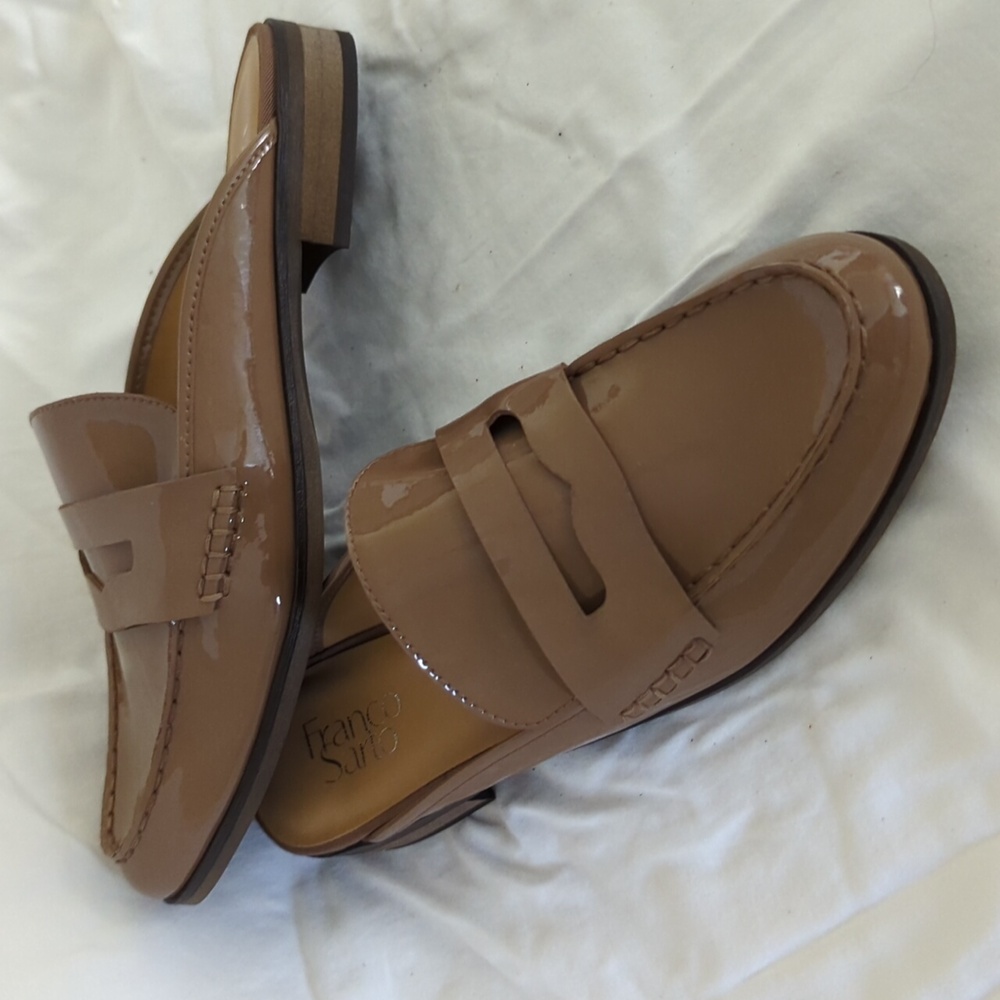 Penny loafer patent leather slide on's